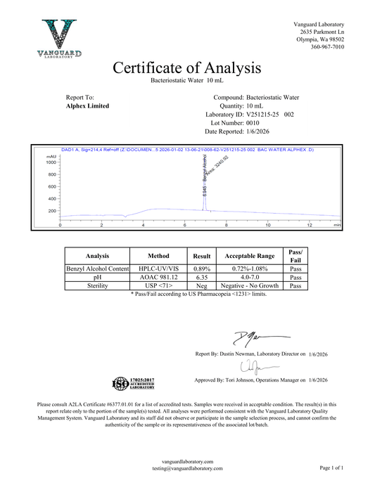 Bacteriostatic Water (containing 0.9% Benzyl Alcohol)